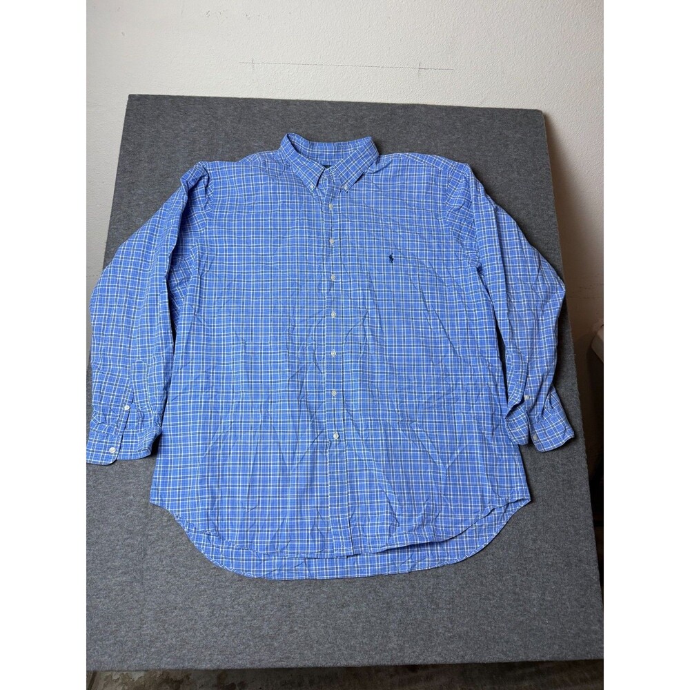 Polo Ralph Lauren Shirt Mens 3XLT Tall Blue Plaid Long Sleeve Blue Pony